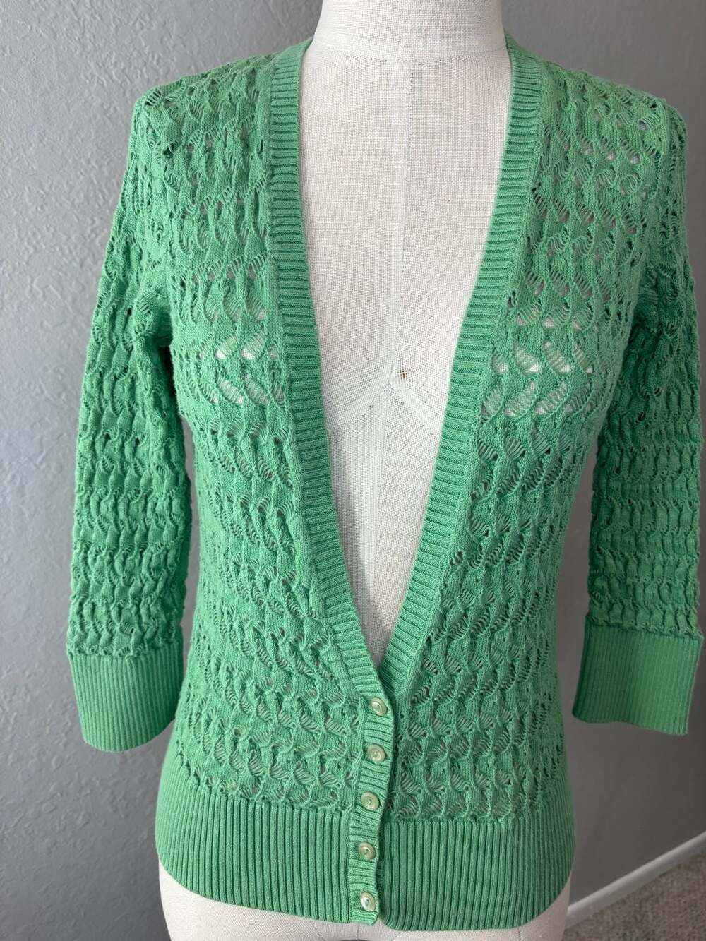 Jones New York Sport Green Crochet Knit Button-Down Cardigan - Picture 4 of 8